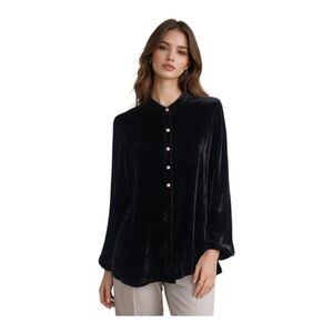 J. Jill Black Velvet Button Down Shirt